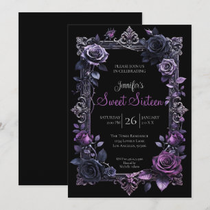 Convite Roxo Floral Gótico Sweet 16