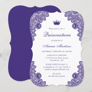 Convite Roxo Floral Lace Quinceañera 15 Birthday