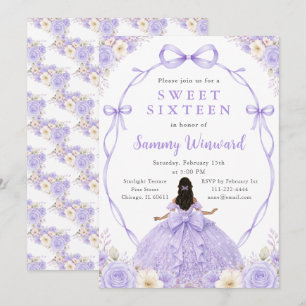 Convite Roxo Floral Princesa Negra Sweet Sixteen