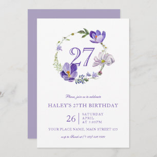 Convite Roxo Floral Wildflower Vintage 27th Birthday
