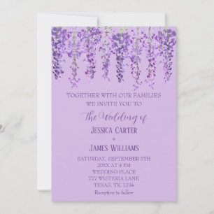 Convite Roxo Floral Wisteria Aquarela Lavanda Casamento