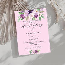 Roxo flores verde script luxo casamento