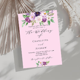 Convite Roxo flores verde script luxo casamento