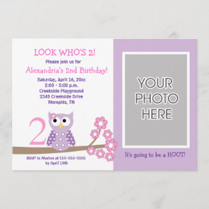 Convite Roxo Hoot Owl *FOTO* Aniversário 5x7
