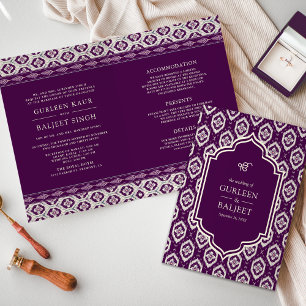 Convite Roxo Ikat All in One Anand Karaj Casamento Sikh
