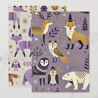 Convite Roxo Imprimível e Animais Escandinavos Dourados