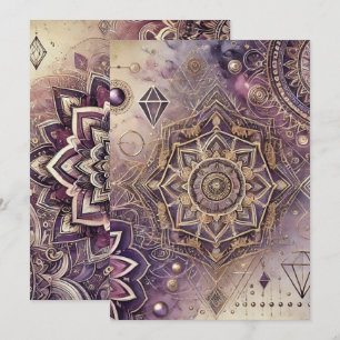 Convite Roxo Imprimível e Boho Dourado Intrai Mandalas