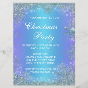 Convite Roxo Lavanda Azul Turquesa Floco de Neve Natal