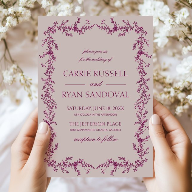 Convite Roxo Lavanda Elegante Floral Quadro Casamento (Criador carregado)