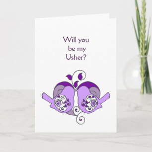 Convite Roxo Lavanda Flor Pássaro Coração Usher