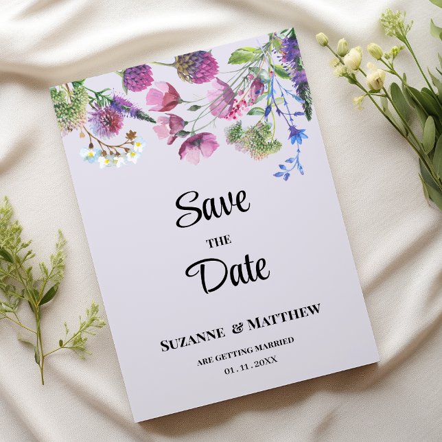 Convite Roxo lavanda flor silvestre primavera Salve a Data (Lavender purple wildflower spring Save the Date)