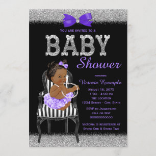 Convite Roxo Lavanda Preto Prata Churrasco de Bebê Menina
