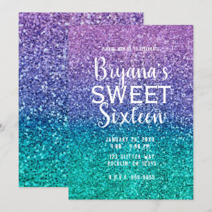 Convite Roxo Lavanda & Verde Aqua Turquesa Brilhante Doce 