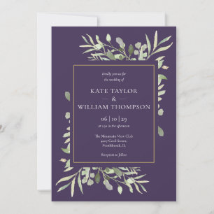 Convite Roxo Lavanda Verde Elegante Casamento Dourado