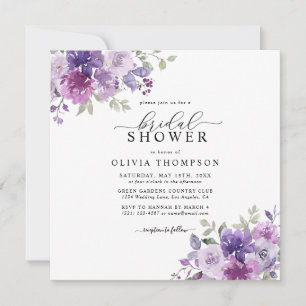 Convite Roxo Lilac Dusty Mauve Floral Chá de panela Invi