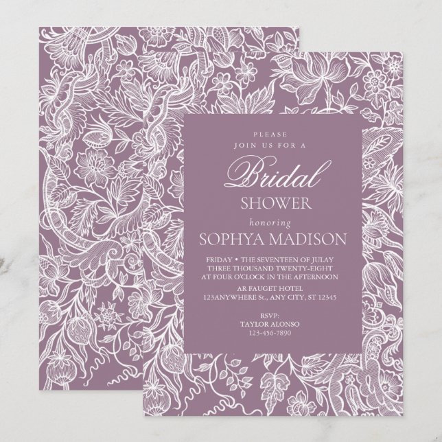 Convite Roxo Lilac Elegante Art Wildflower (Frente/Verso)