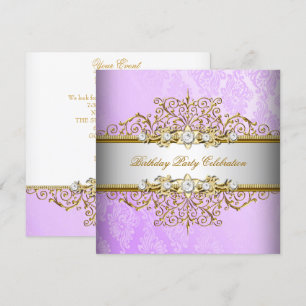 Convite Roxo Lilás Branco Dourado Festa Elegante
