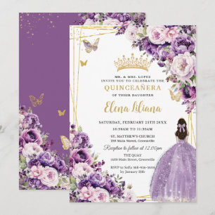 Convite Roxo Lilás Flor de Quinceanera 15 Doce 16