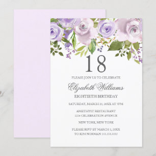 Convite Roxo Lilás Floral Aquarela 18 Anos