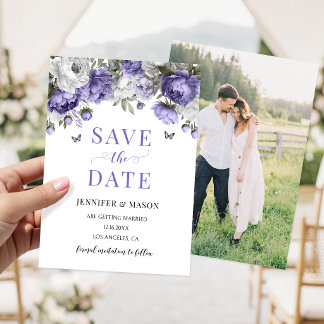 Convite Roxo Lilás Lavanda Floral Save The Date Foto