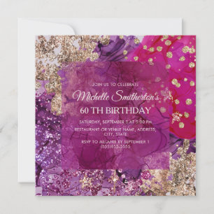 Convite Roxo Magenta Dourado Abstrato Luxo