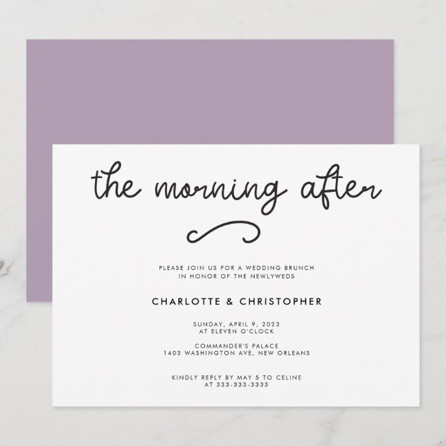 Convite Roxo Moderno A Manhã Seguinte Pós Casamento (Frente/Verso)