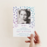 Convite Roxo Moderno   Fotografia Teal - Chamadas Mitzvah<br><div class="desc">Bonito árvore da vida,  convites Bat Mitzvah que podem ser personalizados online com sua própria foto e texto. Apresentando folhas de cor-de-água suave e Star of David em roxo e chalé modernos. Convites únicos para um elegante partido Bat Mitzvah.</div>