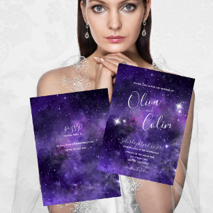 Convite Roxo Noite Romântica do Céu Azul Roxo com RSVP