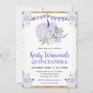 Convite Roxo Pastel Floral Abóbora Outono Quinze Anos