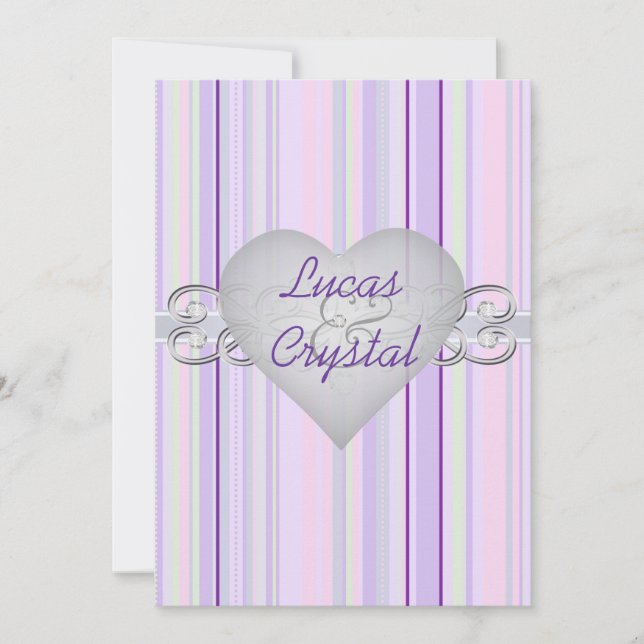 Convite Roxo Pastel Pinstripe (Frente)