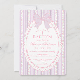 Convite Roxo Pastel Vintage Floral Chique Batizado