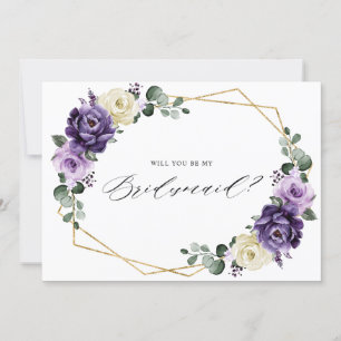 Convite Roxo Plum Ivory Dourada Floral Bridesmaid Proposta