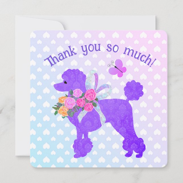 Convite Roxo Poodle Girls Personalizadas Obrigado (Frente)