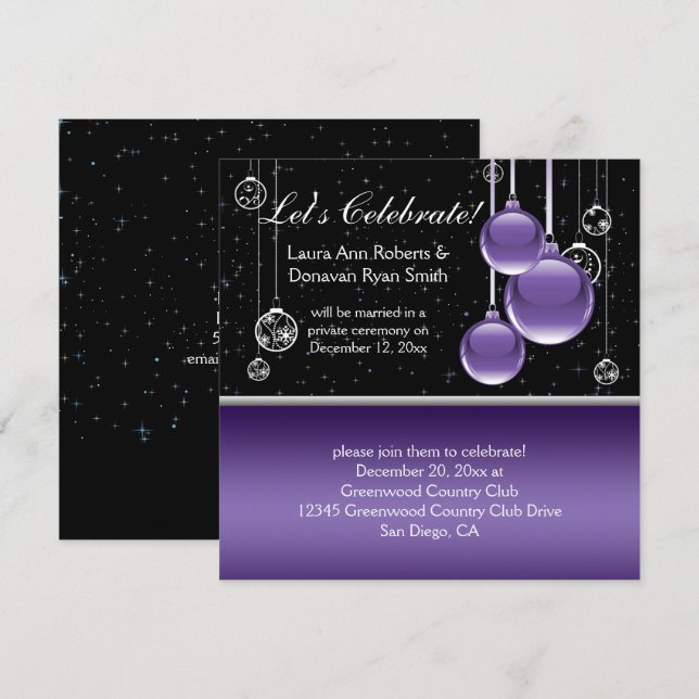 Convite Roxo Prata Preto Natal Pós Casamento (Frente/Verso)