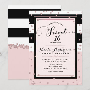Convite Roxo Preto Branco Rosa Dourado Festa SWEET 16