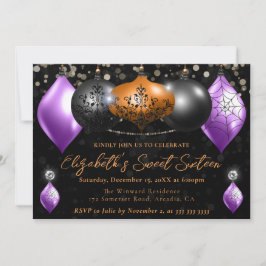 Convite Roxo, Preto, Laranja Bolas de Natal de Halloween S