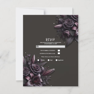 Convite Roxo Preto Lírio Rosa Floral Casamento RSVP