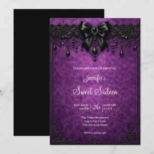 Convite Roxo Preto Renda Doce 16 Aniversário