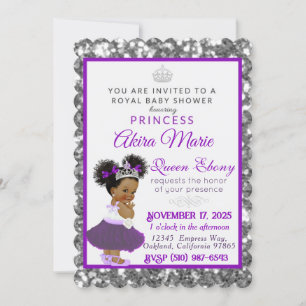 Convite Roxo princesa real da África Glitter prateado