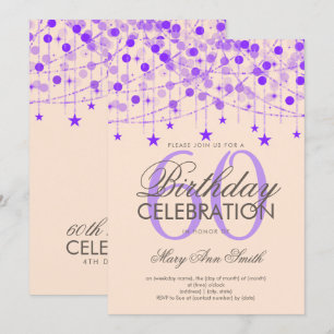Convite Roxo Qualquer Lâmpada E Estrelas De Cordas De Ani