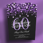 Convite Roxo Qualquer Lâmpada E Estrelas De Cordas De Aniv<br><div class="desc">Festa de aniversário de convite Elegante "Qualquer Idade" modelo das Luzes e Estrelas de Cordas Roxas. Apresentando estrelas roxas,  luzes de cordas e faíscas. Excelente para 30,  40º,  50º,  60º,  70,  80,  90 e 100º aniversário e muito mais!</div>