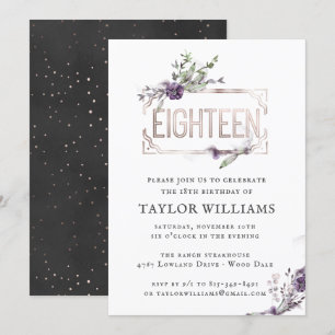 Convite Roxo Real   Aniversário do Quadro de Folha de Orna