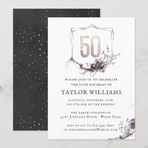 Convite Roxo Real   Aniversário do Quadro de Folha de Orna