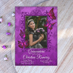 Convite Roxo Real, Borboleta Quinceanera Violeta