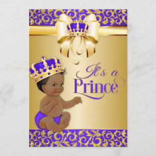Convite Roxo Real & Dourado Coroa de Príncipe Afro-America