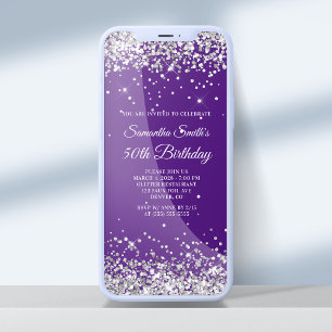 Convite Roxo Real e Prata Brilhante 50º Aniversário