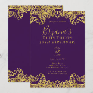 Convite Roxo Real e Renda Dourada Aniversário de 30 anos s