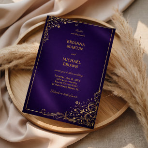 Convite Roxo Real Floral Dourado