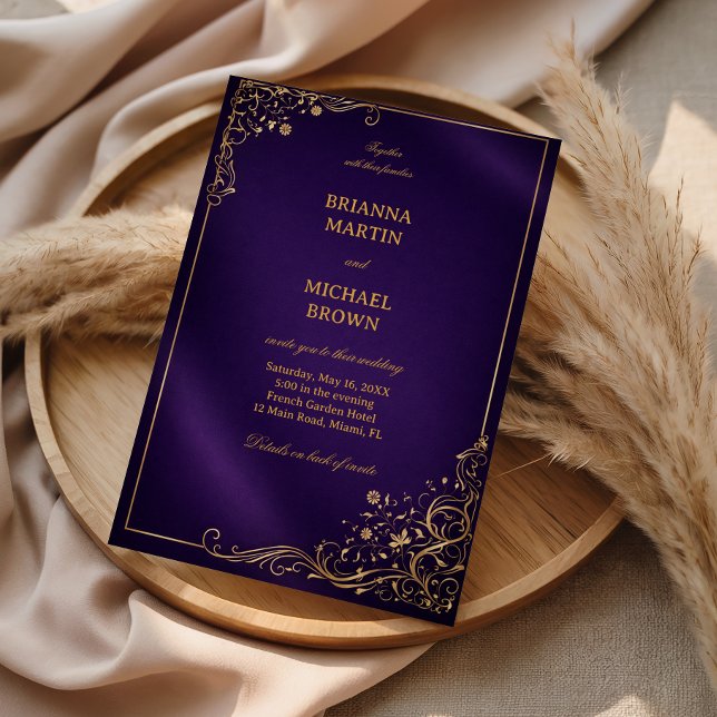 Convite Roxo Real Floral Dourado (Criador carregado)