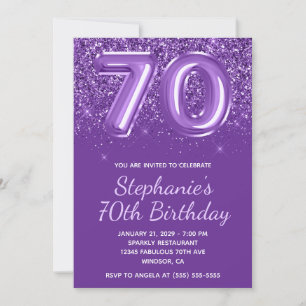Convite Roxo Real Glamouroso Aniversário Número 70